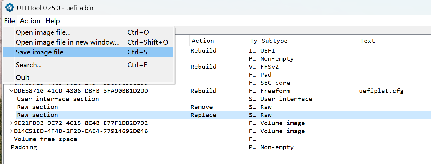 Replace uefiplat.cfg and save